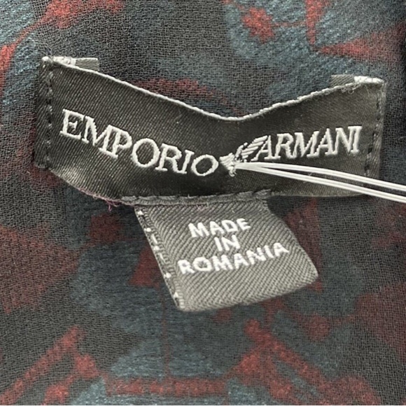 Emporio Armani Blue/Red Abstract Embroidered Zip 3/4 Sleeve A-Line Dress sz L - Picture 5 of 5